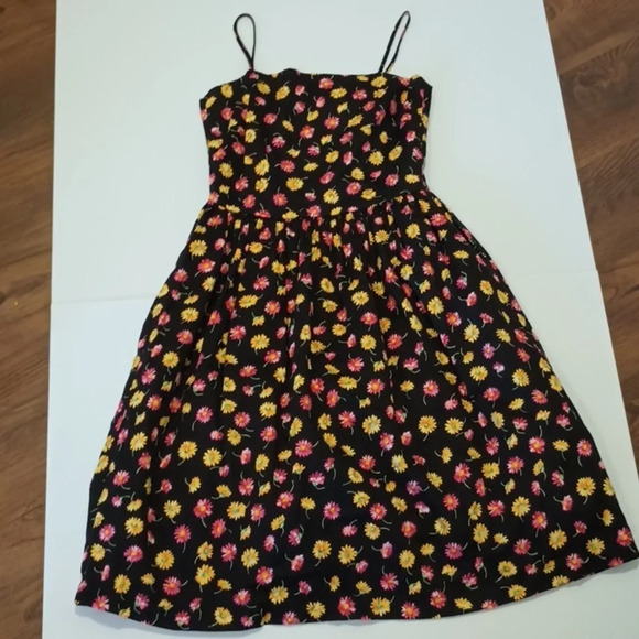 Joan & Lucy Black Pink Yellow Daisy Floral Spaghetti Strap Retro Dress A11 - Picture 1 of 6